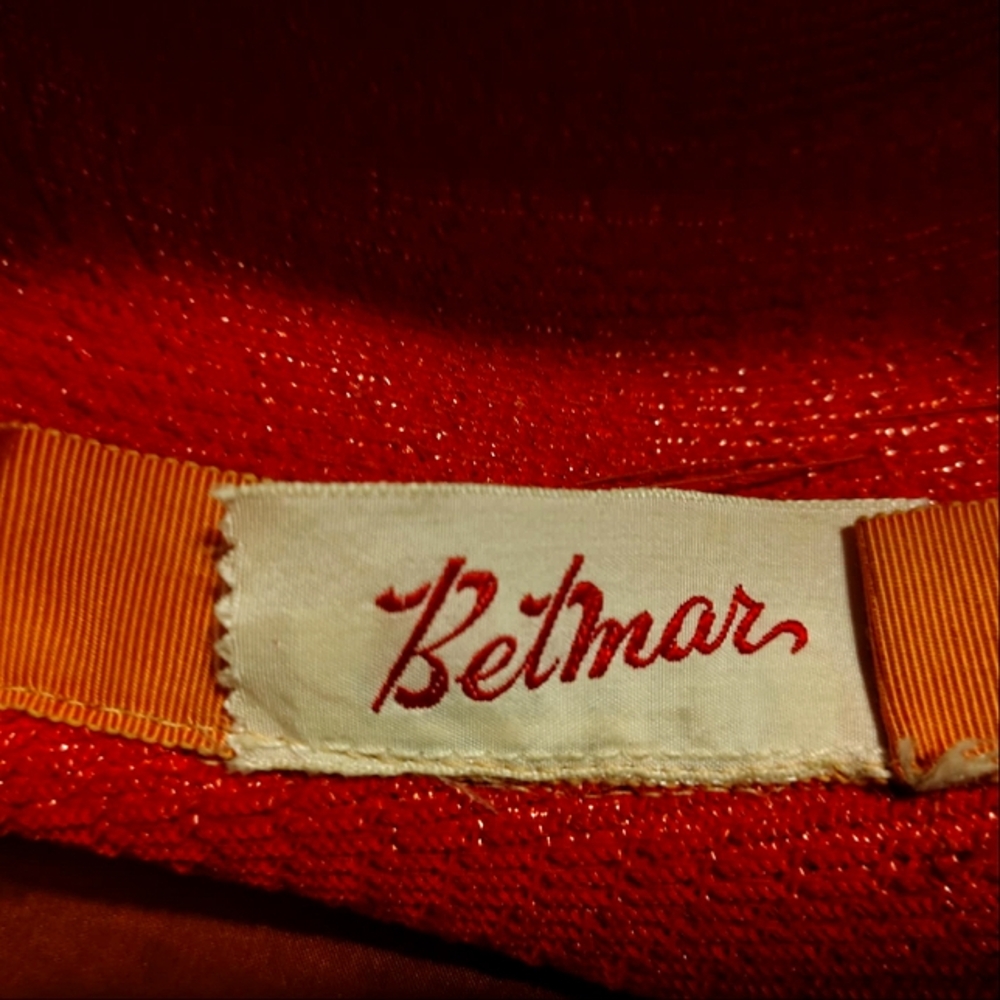 1950's Betmar Red Straw Hat With Orange Ribbon - Picture 7 of 13